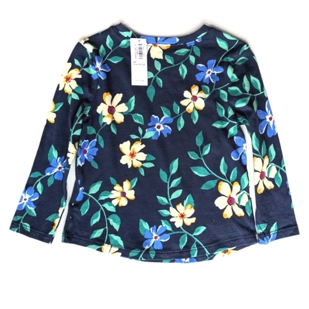 Girls Old Navy Blue Floral Print Long Sleeve Shirt
